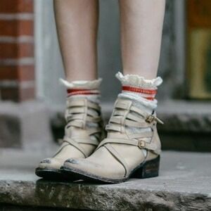 Freebird by Steven Stair Leather Strappy Western Ankle Booties Tan‎ Size 7